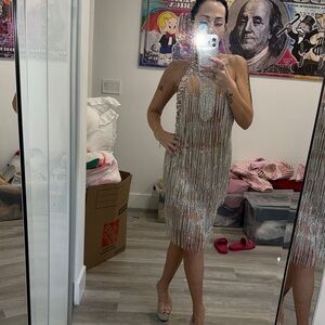 Elegant Silver Halter Dress